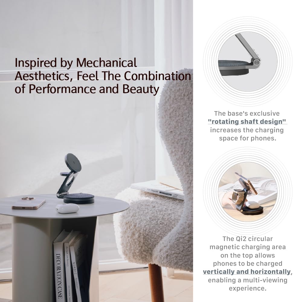 Cargador Inalámbrico Magnético ADAM Elements Mag 360 Qi2 Blanco Plegable para iPhone Series y Apple Watch