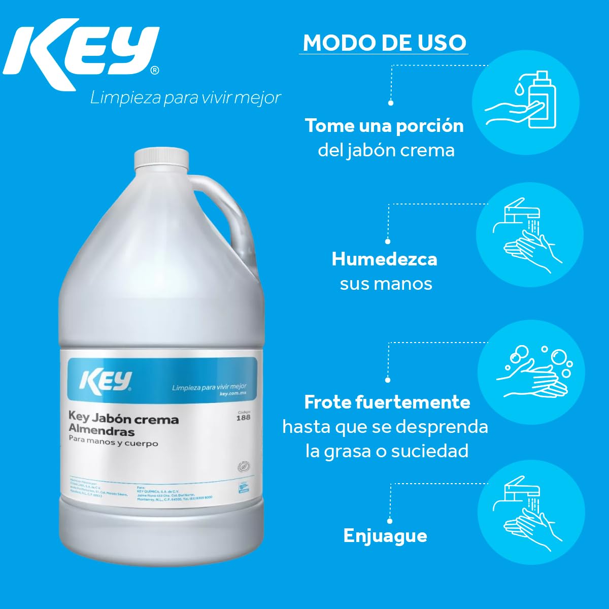 Jabón En Crema Almendras Para Manos Y Cuerpo Key 4 Lt