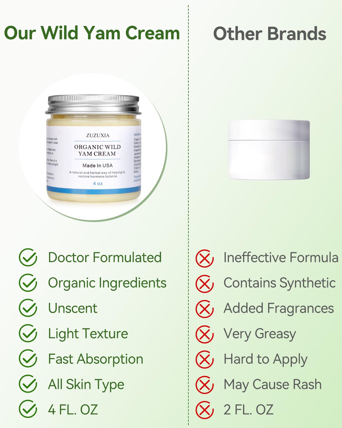 Crema orgánica de ñame silvestre para mujer de 4 onzas