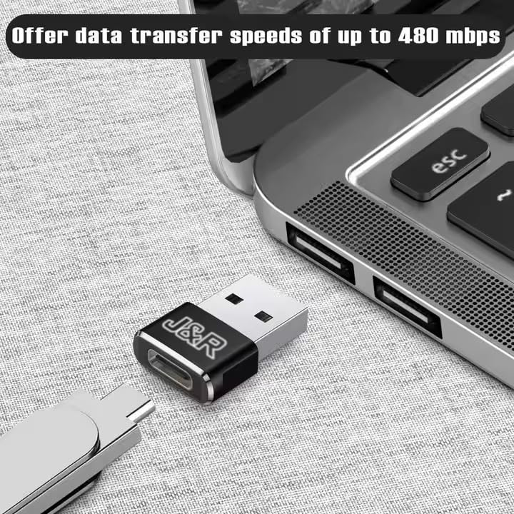 Adaptador USB a USB C J&R Negro y Plateado Mini Convertidor de Metal Paquete de 2 Unidades