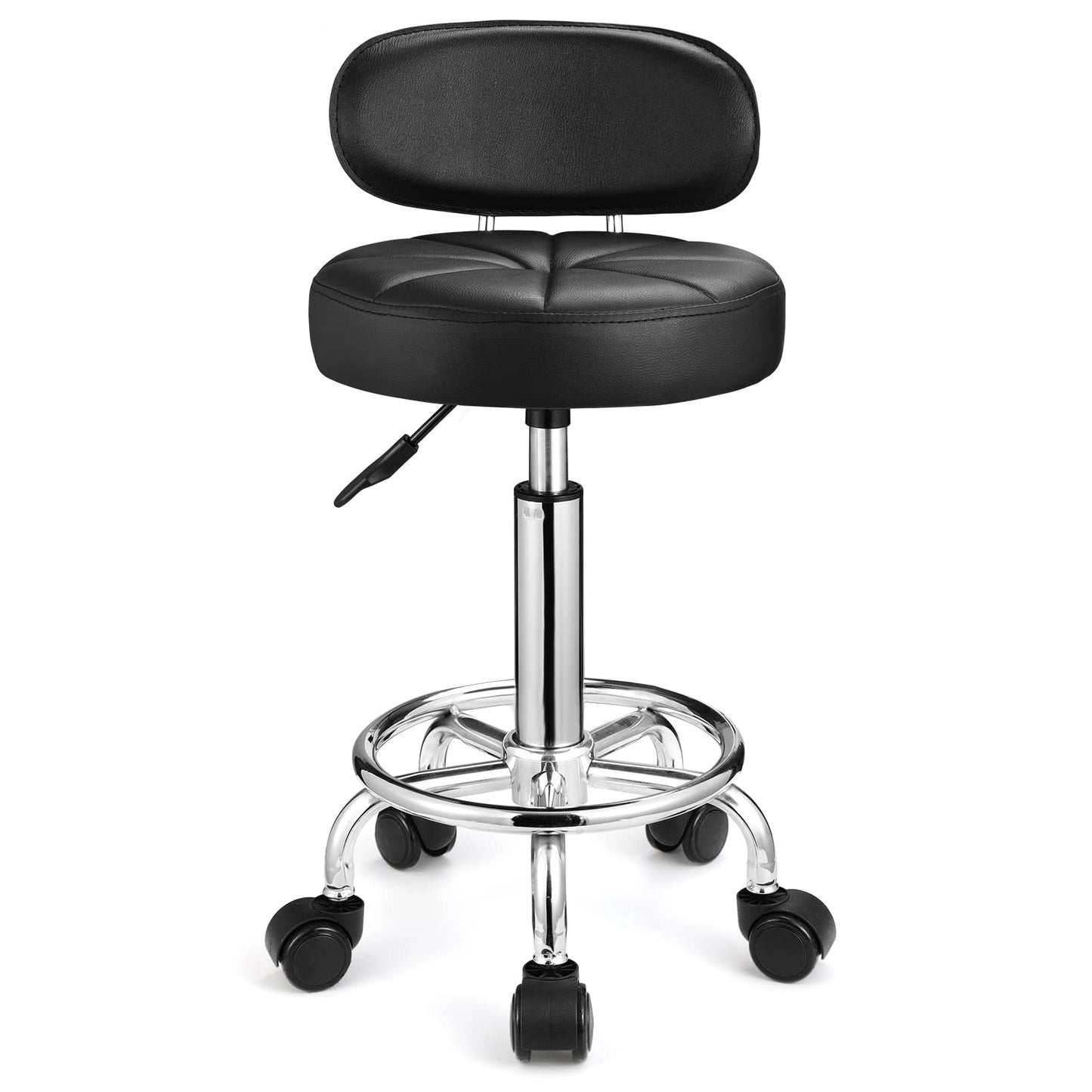 HMTOT Taburetes giratorios con ruedas, altura ajustable, respaldo de banco de spa, color negro