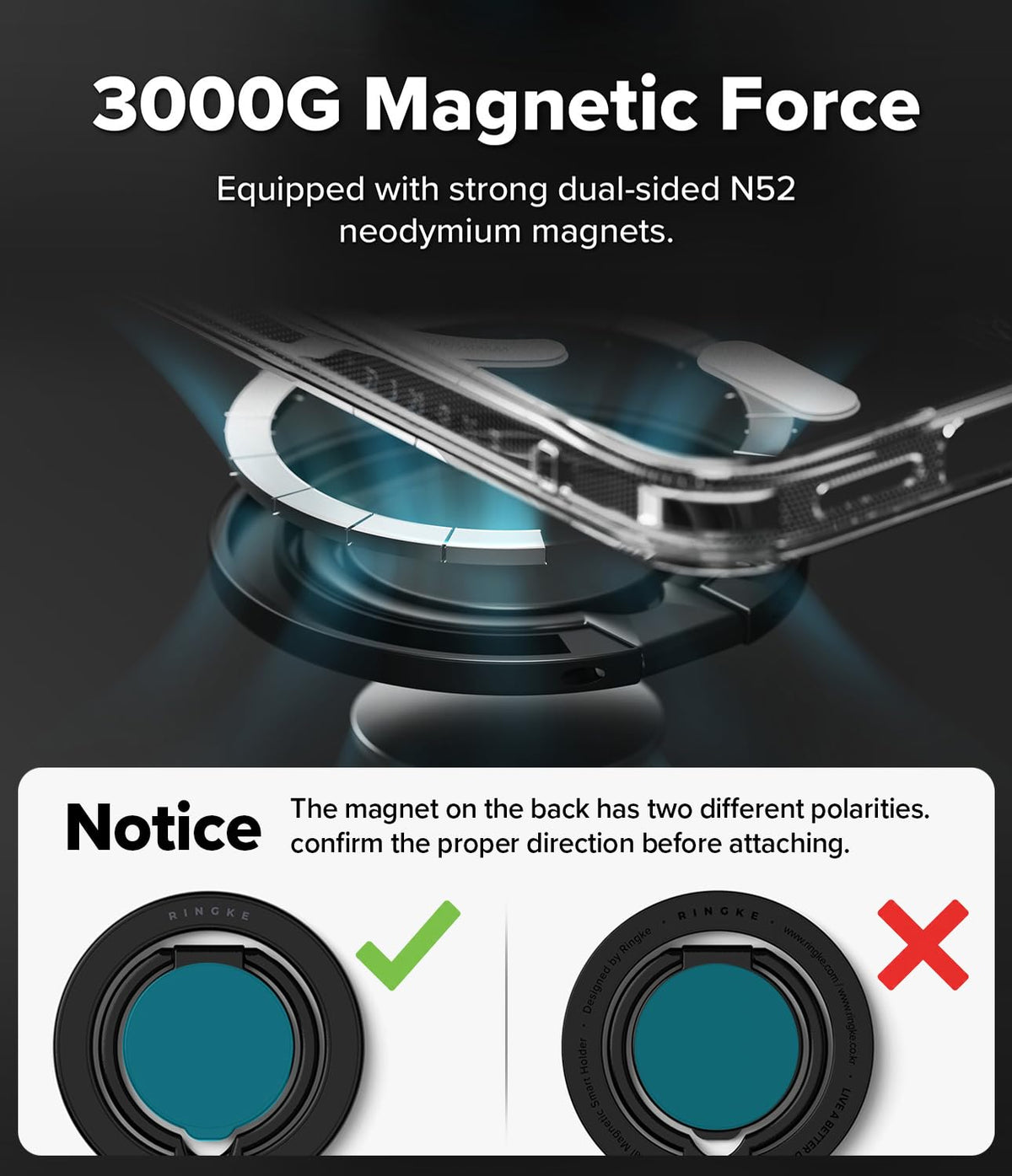 Soporte Magnético Dual Ringke Negro Ajustable para iPhone, Galaxy y Pixel