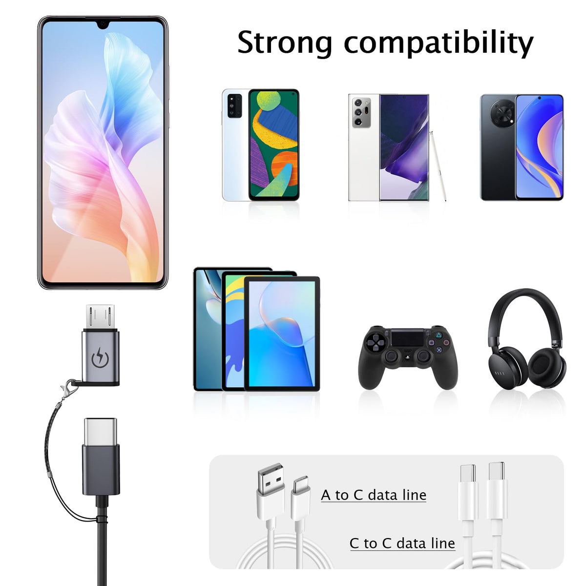Adaptador USB C a Micro USB Soporta Carga Rápida 18 W para Teléfono Celular 4 Piezas