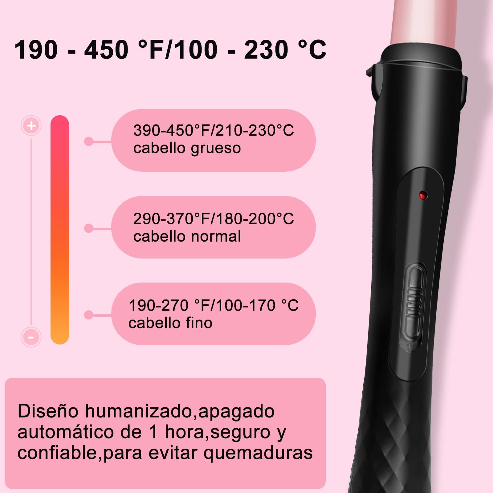 Rizador de Pelo Profesional, Moldeador Cabello de Cerámica 1 Tubo, Juego de Rizadora para Cabello con Guantes Peines y Clips, Calentamiento Rápido y Temperatura Ajustable, para Todo Tipo de Pelo