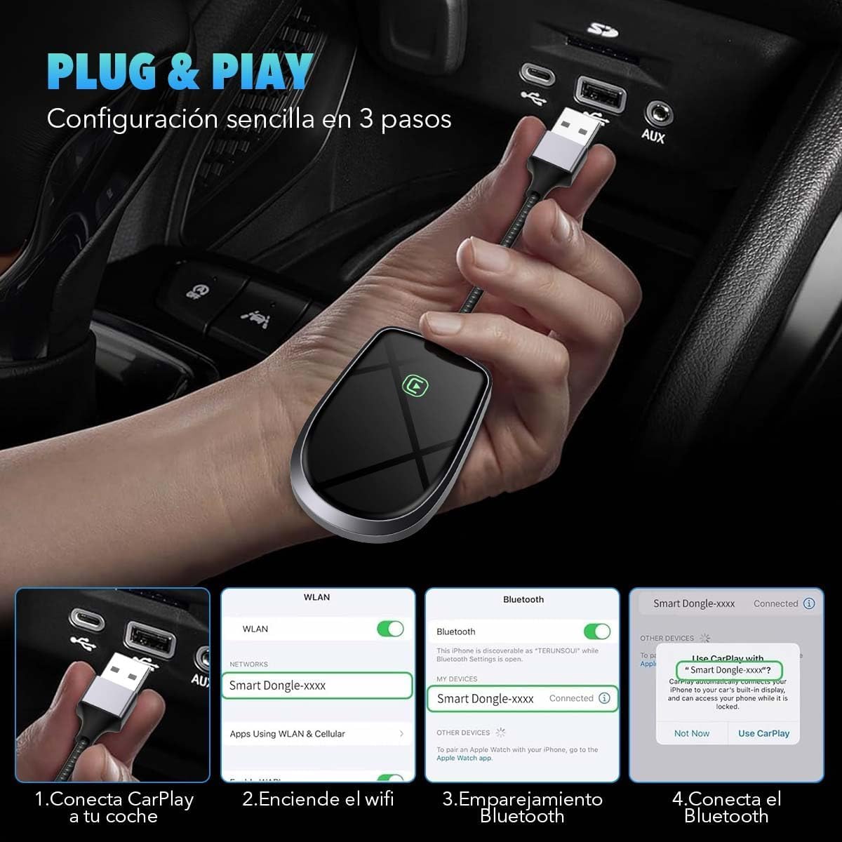 Fitpolo Carplay Inalambrico para Auto, Carplay Inalambrico Adaptador para iPhone, Actualización de por Cable a Inalámbrico, 5GHz WiFi, Conexión Automática Rápida, Soporta iOS 10+(Round)