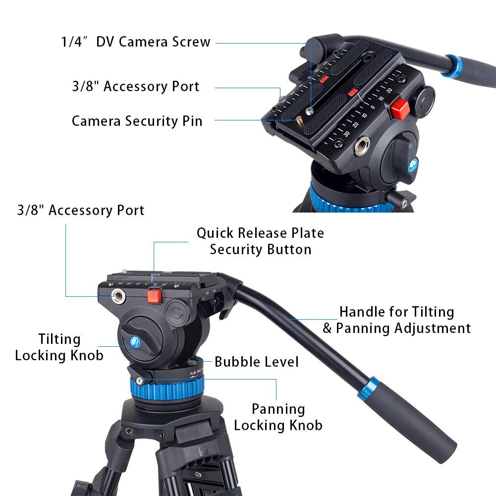 Trípode de Vídeo SIRUI 190cm Amortiguación Ajustable Giro 360° Inclinación +90°/-75° Carga Máxima 10kg