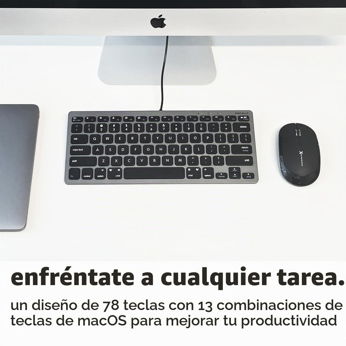 Teclado Compacto USB Macally Blanco con 78 Teclas de Tijera y 13 Accesos Directos para Mac y Windows