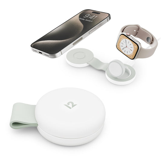Twelve South Butterfly SE 2 en 1 Qi2 Cargador de Viaje para iPhone, Airpods y Apple Watch Blanco
