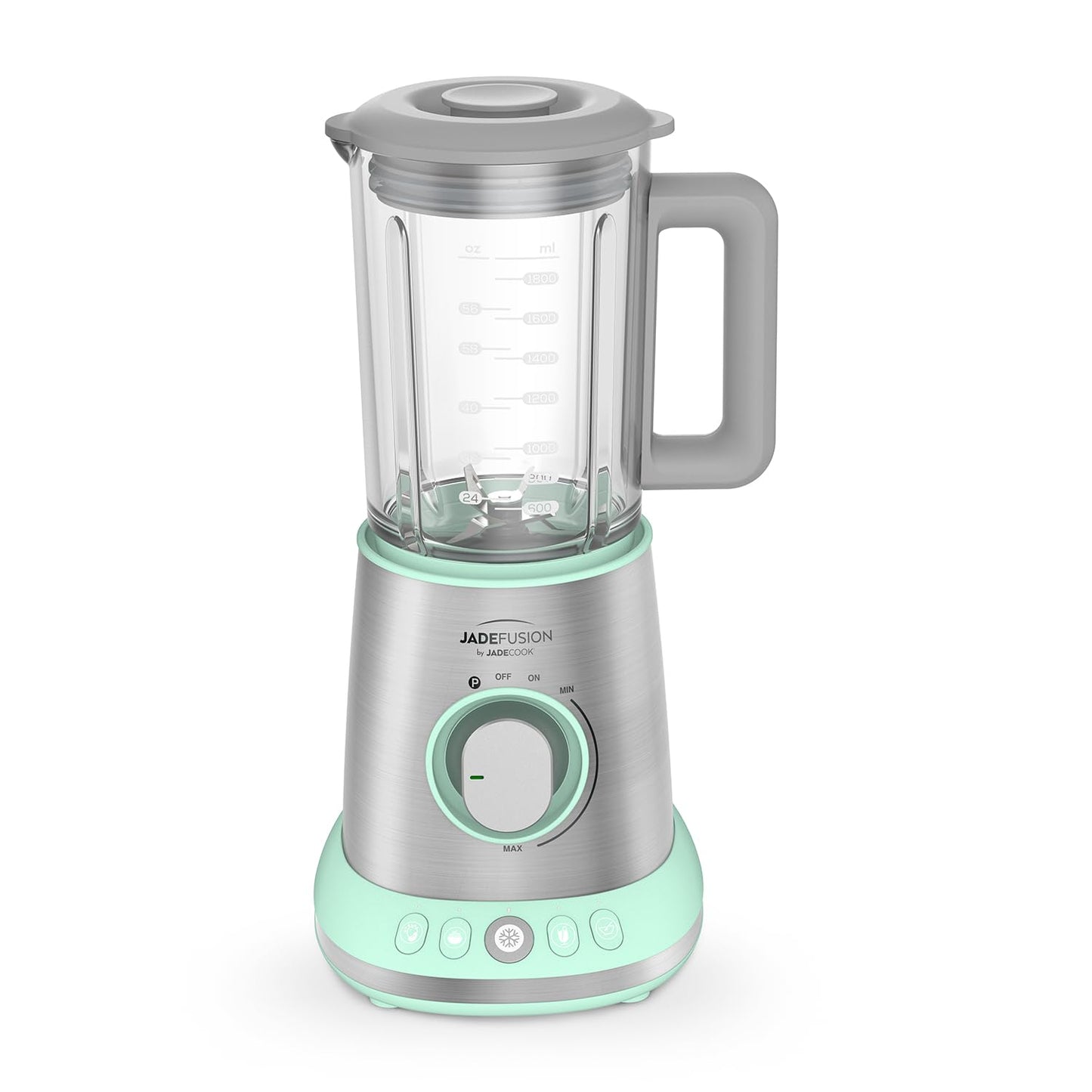 JADECOOK Procesador de Alimentos JADE FUSION Licuadora 8 Piezas Vaso de Vidrio 1.8 Litros 1500 Watts Tritura Bate Mezcla Cuchillas de Acero Inoxidable 2 Vasos Libres de BPA Smoothies Batidos Frappe