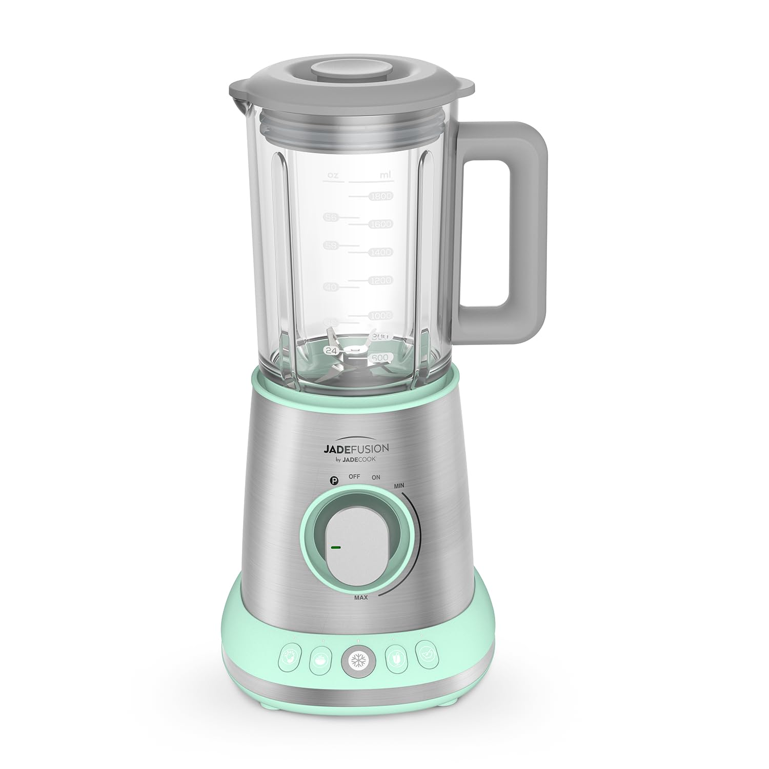 JADECOOK Procesador de Alimentos JADE FUSION Licuadora 8 Piezas Vaso de Vidrio 1.8 Litros 1500 Watts Tritura Bate Mezcla Cuchillas de Acero Inoxidable 2 Vasos Libres de BPA Smoothies Batidos Frappe