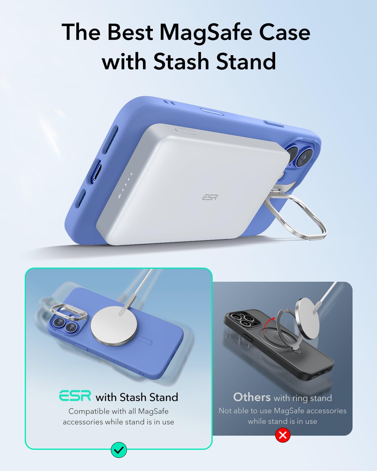 ESR - Funda para iPhone 16 de silicona con botón de control de cámara y soporte, compatible con MagSafe, soporte para cámara integrado, funda magnética, serie Cloud, color azul ultramar