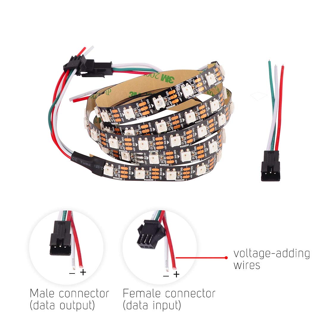 BTF-LIGHTING WS2812B - Tira de LED RGB ECO, efectos de persecución 5050SMD direccionable individualmente 3.3 pies 60 Pixeles/m, color flexible de ensueño IP30 para proyectos de bricolaje de recámara