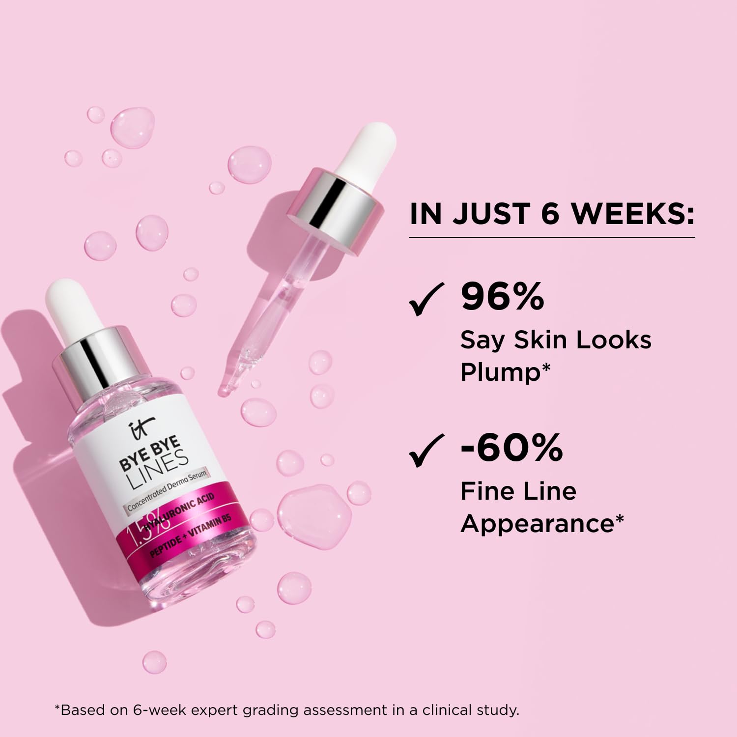 It Cosmetics Bye bye lines, Serum, Suero con Ácido Hialurónico, Reafirma Visiblemente la Piel y Suaviza las Líneas en 2 Semanas, Con Péptido + Vitamina B5, 30 ml