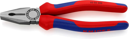 Knipex 03 02 200 SB Alicate Universal Atramentado con Fundas en Dos Componentes, color Negro, 200 mm