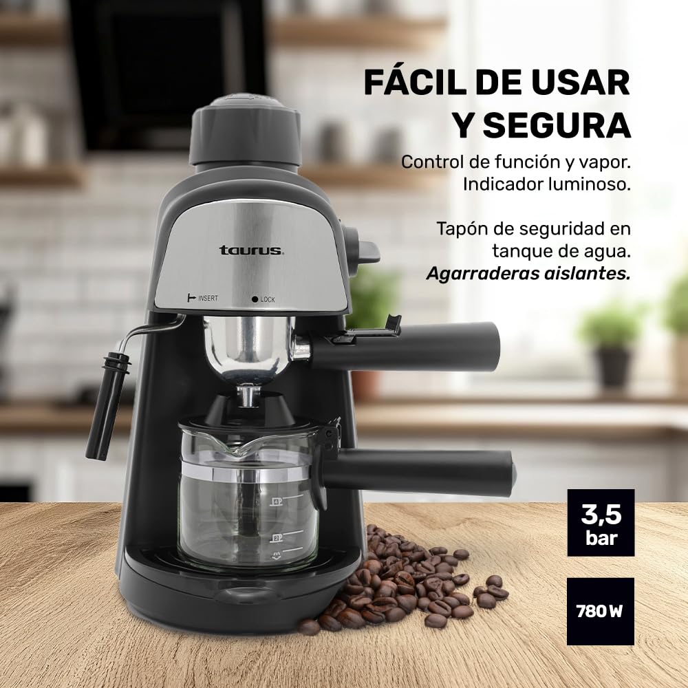 Cafetera Taurus Viena Negra con Espumador de Leche y Jarra de Vidrio 240 ml