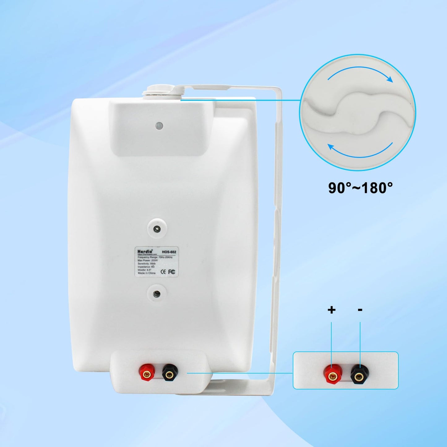 Herdio - Altavoces pasivos para exteriores de 6.5 pulgadas y 800 W con cable, impermeables, de 2 vías montadas en la pared con bajo, adecuados para patio, piscina, terraza, porche, patio trasero,