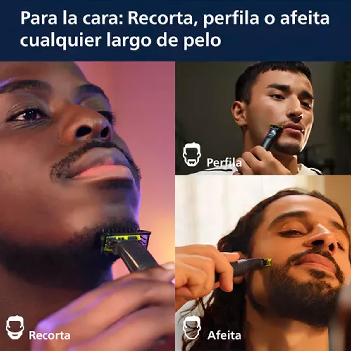 Philips Afeitadora Oneblade 2 Peines Recortadores Extraibles Y Cargador mod. Qp1424/10