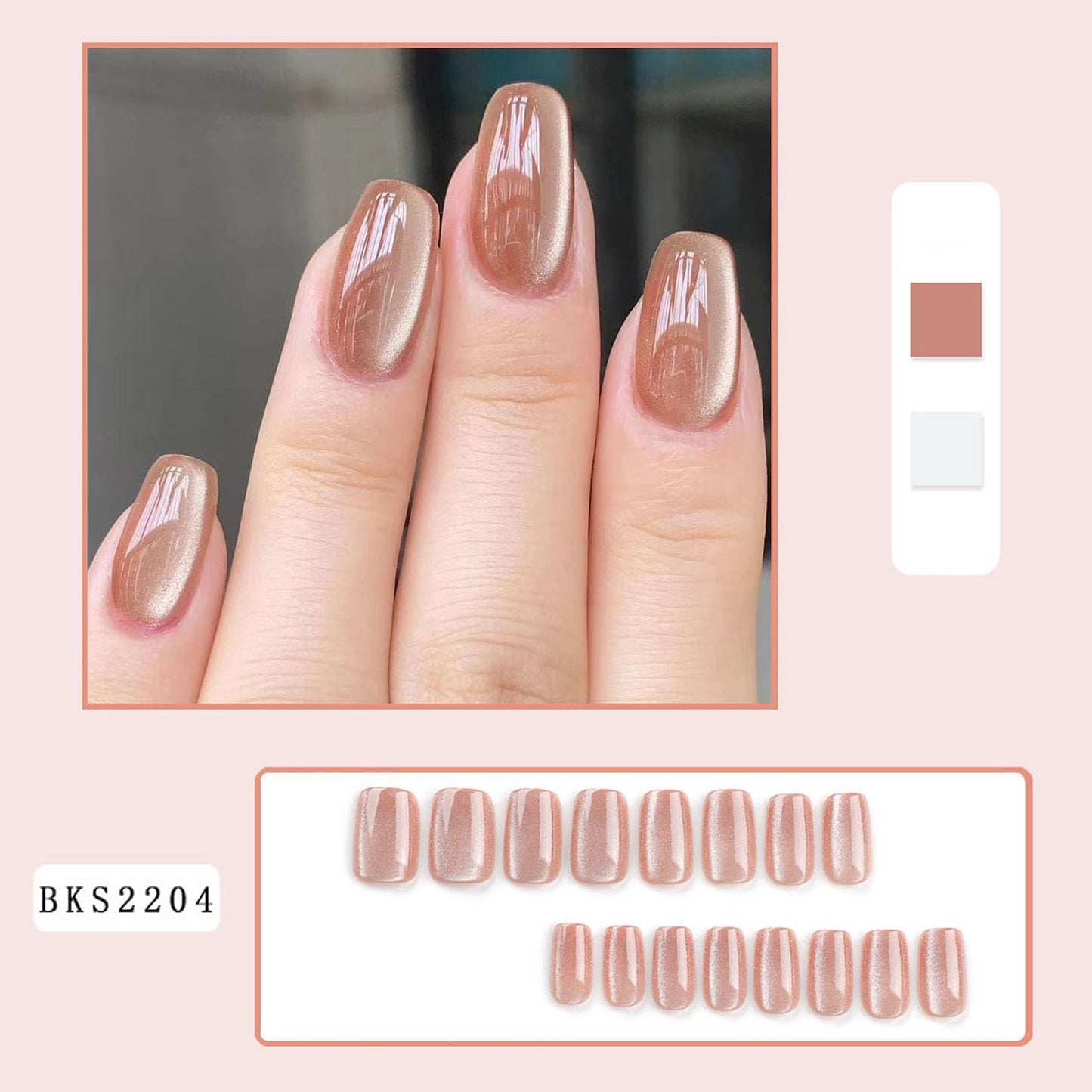 Uñas Postizas de Cortas Largas de Francesa, Adhesivas Uñas Press on Nails de Cobertura Completa, Falsas Decoradas Acrílico Natural para Mujeres y(C)