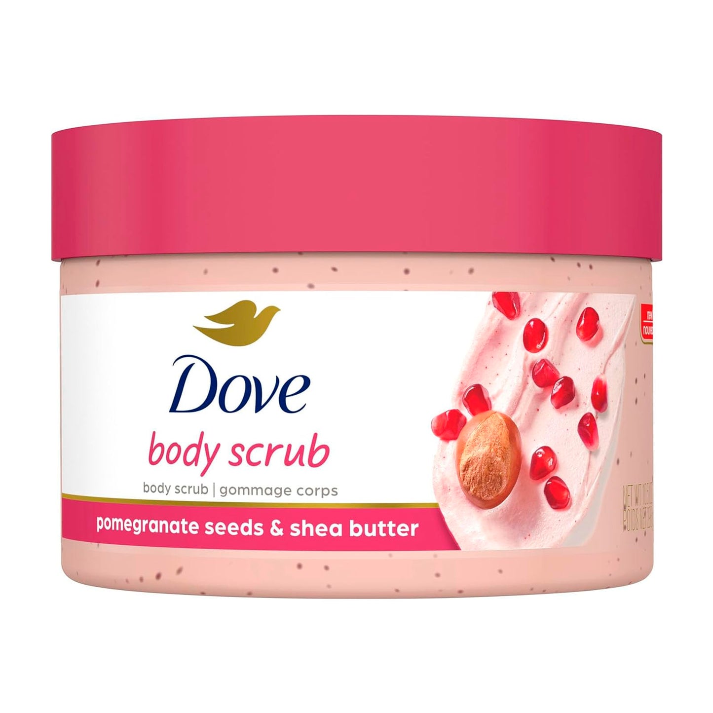 Dove, Exfoliating Body Polish, Pomegranate Seeds and Shea Butter, Exfoliante Corporal, Granada y Manteca de Karité, Piel Suave y Sedosa, Sin Sulfatos, 298 gramos