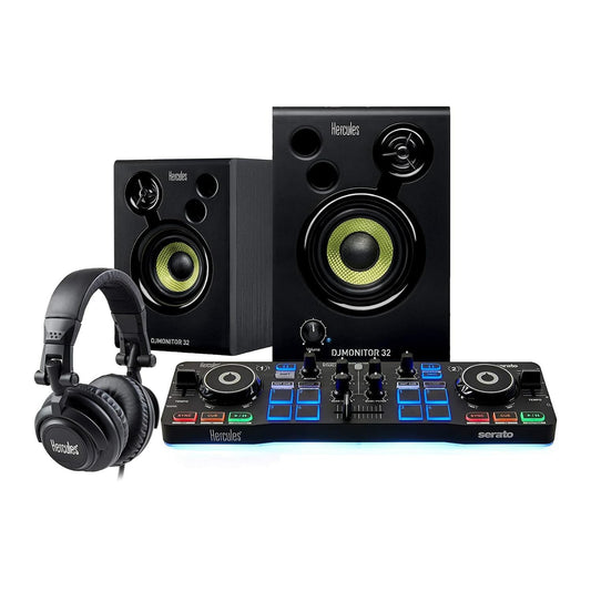 Hercules - Kit de inicio para DJ con driver Starlight, altavoces de monitor, auriculares y software Serato DJ Lite