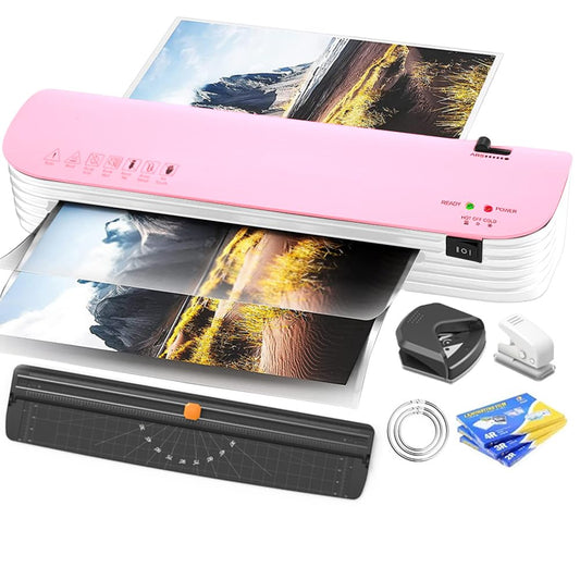 Laminadora Enmicadora Térmica+Cortador de Papel+300 Hojas Laminadoras,Enmicadora Tamaño Carta y Oficio para Casa y Oficina (Rosa)