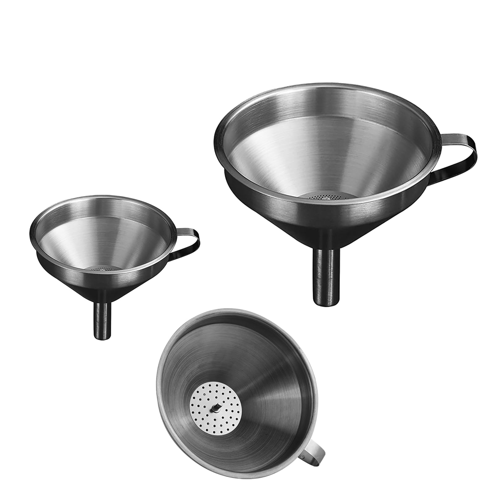 IoF - Juego de embudos grandes de acero inoxidable, embudos de metal para llenar botellas para uso en cocina con filtro de aceite de malla, filtro de aceite de grado alimenticio, especias en polvo,
