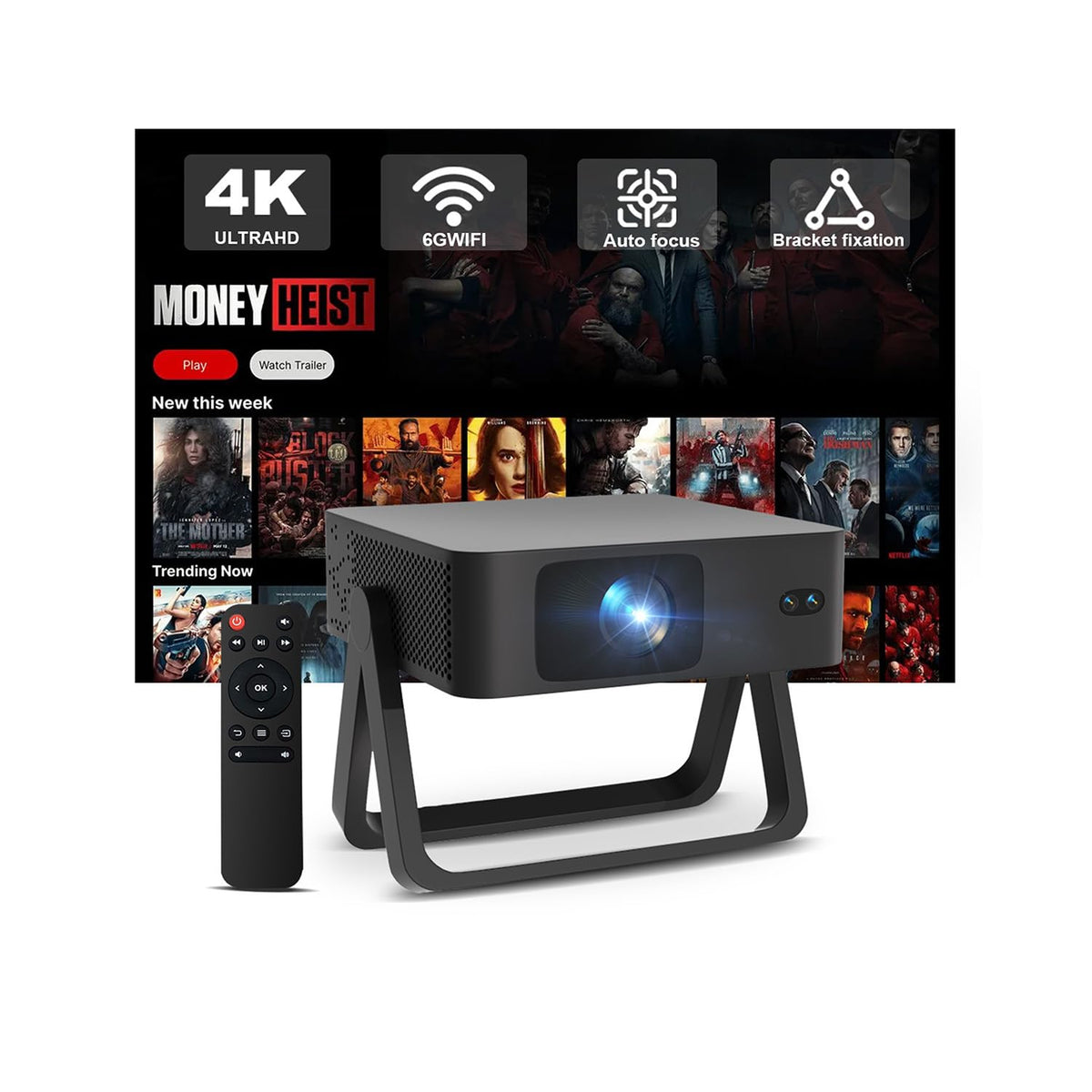 Proyector Portátil ZEEDWEALD 1080P 4K Enfoque Automático Bluetooth 5G para Cine en Casa