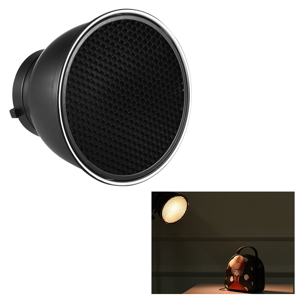 Andoer – 17,8 cm Reflector estándar Difusor Lámpara de techo, Plato con 60 ° Rejilla de panal para Bowens Studio Flash estroboscópico luz Speedlite