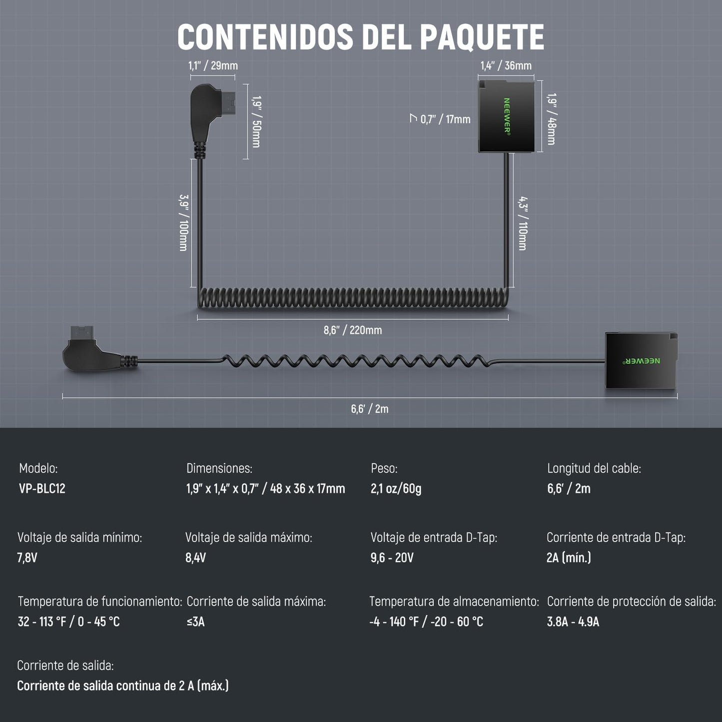 NEEWER D Tap a DMW-BLC12 Batería Ficticia para Batería Montaje en V, Compatible con Panasonic Lumix DMC-G7 G85 G5 FZ300 FZ2500 FZ1000 GH2 FZ200 G6 GX8 DC-Z1000 II G95 Sigma FP FP L V-LUX 5, VP-BLC12