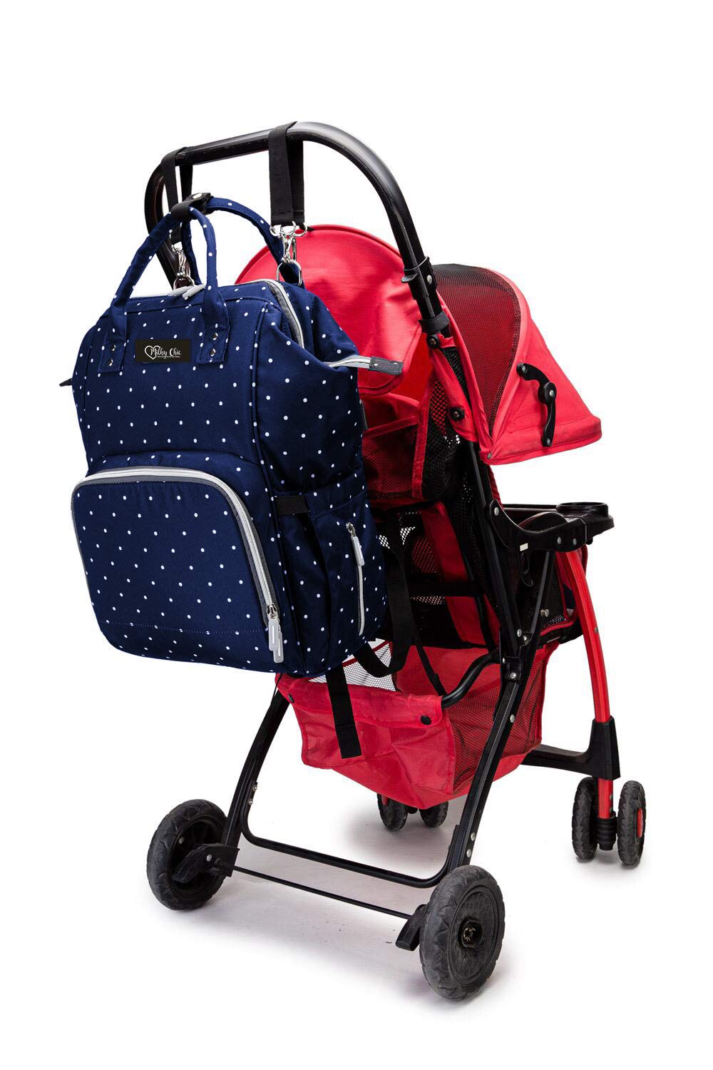 Milky Chic Mommy - Bolsa de pañales impermeable con puerto de carga USB para carriola, Azul (Blue Dogs)