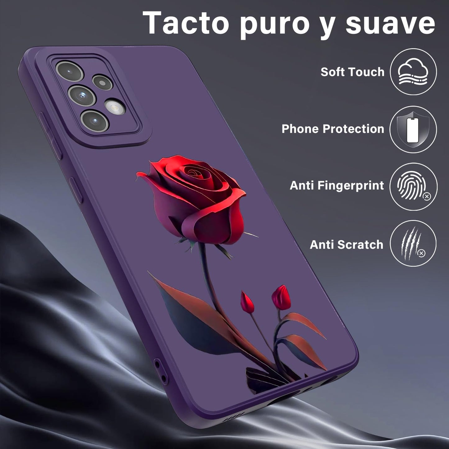 Threehao Funda para Samsung Galaxy A52 Case Uso Rudo, Ultra Delgado Flexible Silicona Púrpura Carcasa con Aesthetic Dibujos Flores, Antigolpes Anti-arañazos Protectora