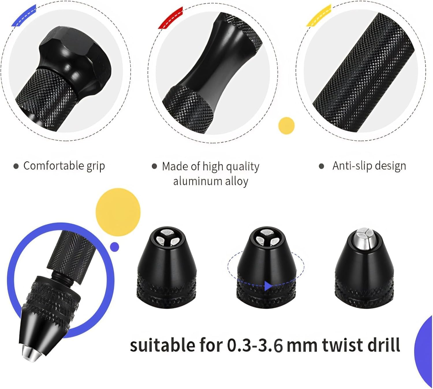 Juego de taladro de mano con tornillo tornillo con 25 puntas torcidas, mini herramientas giratorias micro ideales para modelos y pasatiempo,Taladro manual,Taladro mano,Juego brocas(negro)