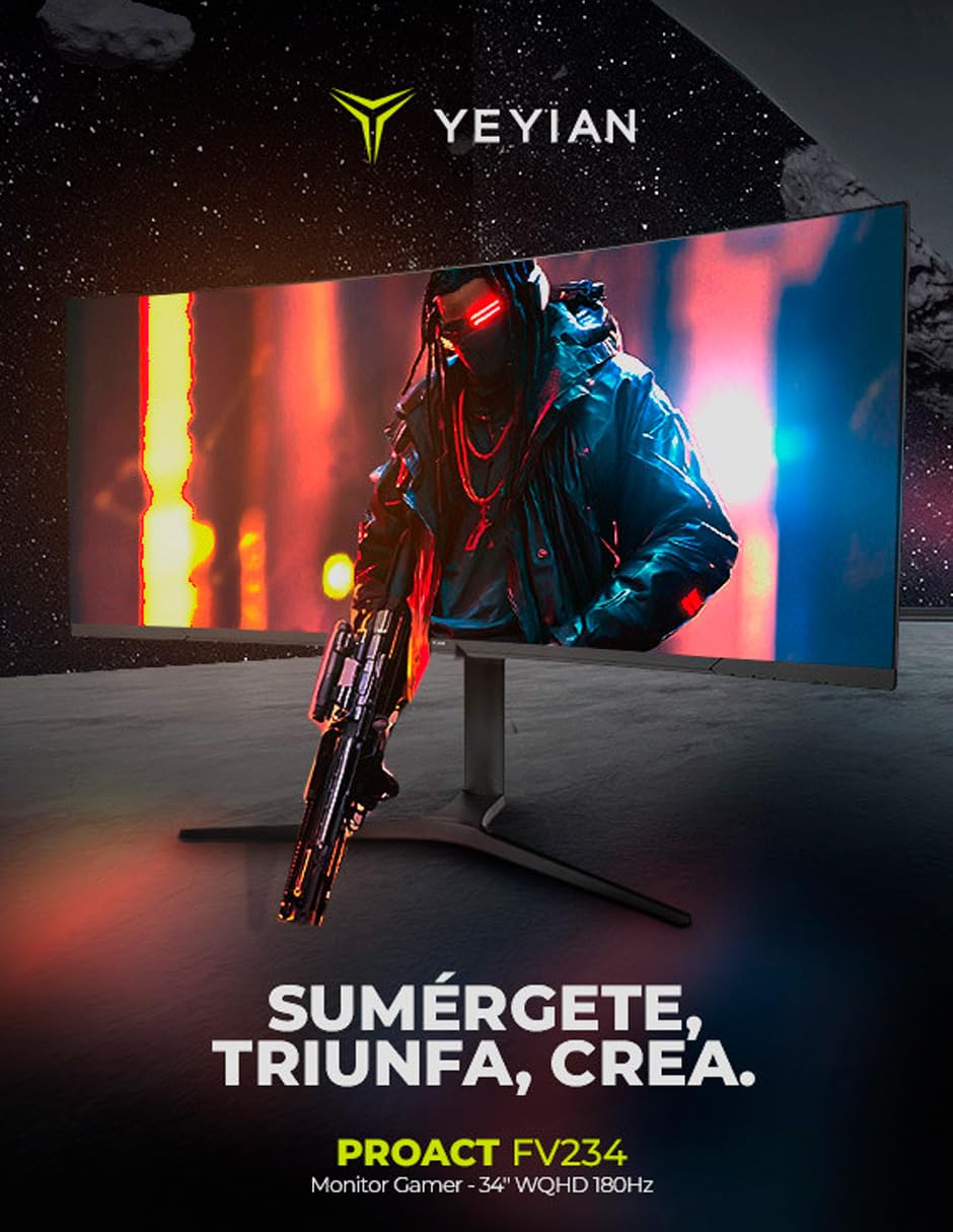 Monitor Gamer Yeyian Curvo 34 Pulgadas WQHD 180Hz 1MS RGB