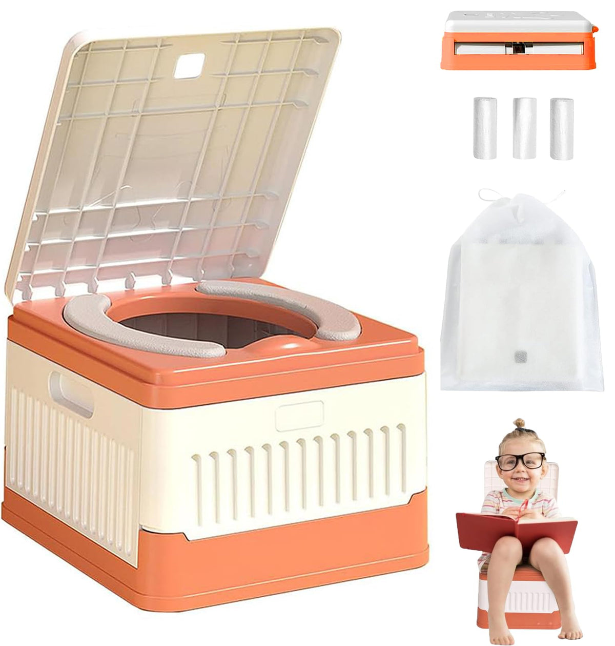 Orinal De Viaje Portátil Para Niños,Orinal plegable para niños,Asiento Entrenador Baño para Niños con 3 rollos de bolsa de limpieza de viaje,Adecuado para viajes,Coche,Camping,Parque (rojo)