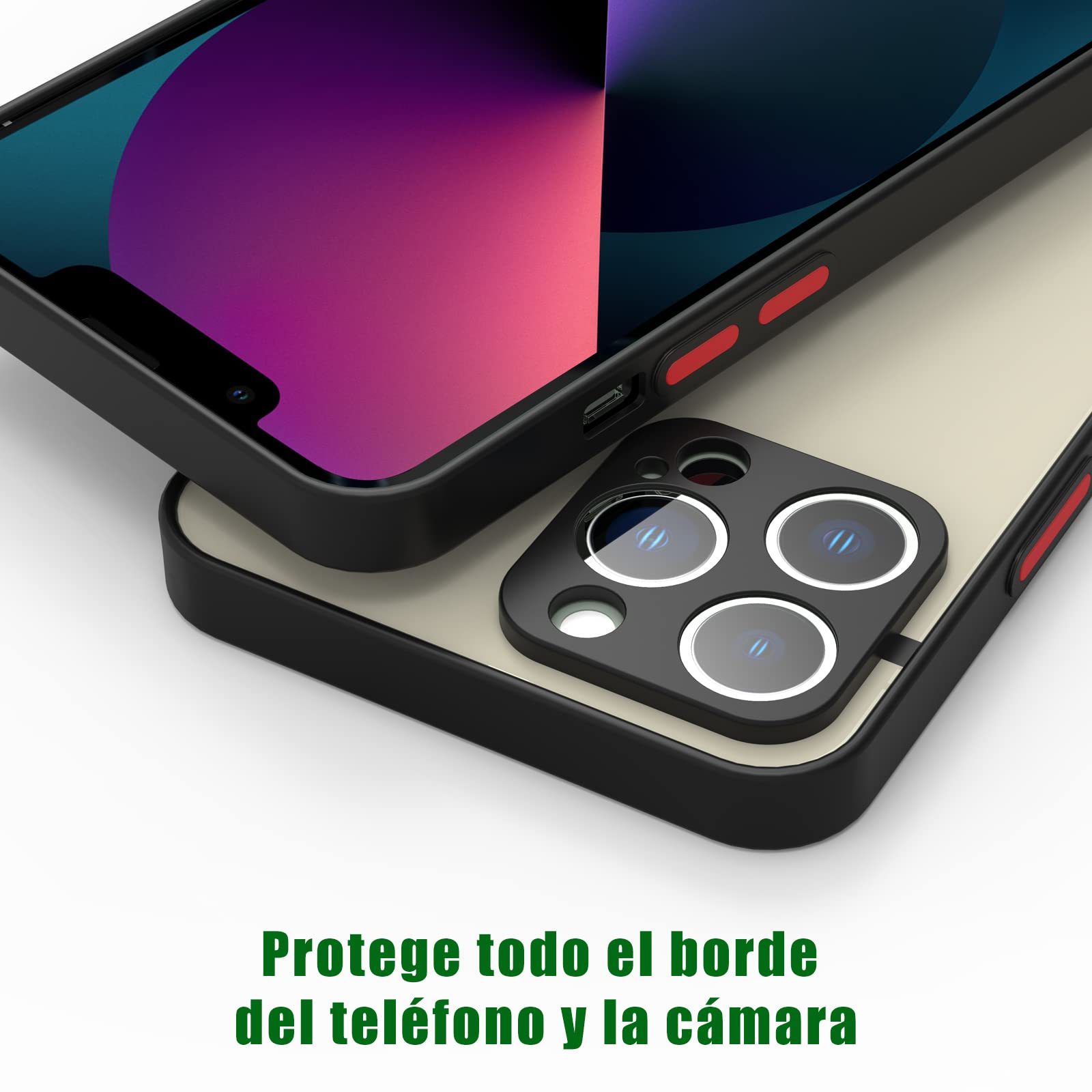 HaroKing Funda Mate Uso Rudo para iPhone 13 6,1 Pulgadas, Protector de cámara, Carcasa Traslúcido Esmerilado Trasero, Antihuellas (Negro)