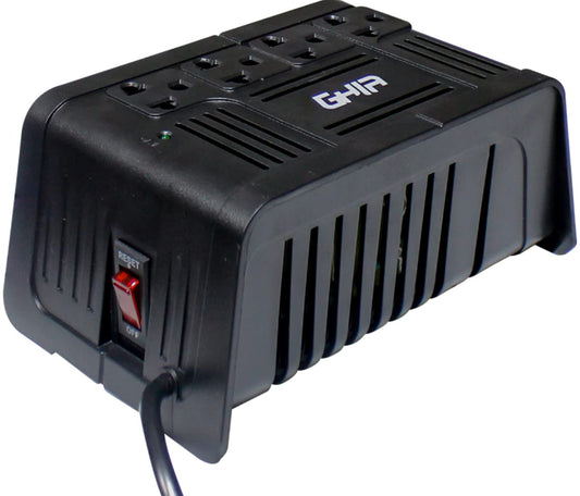 GHIA Regulador de Voltaje GVR-010. Respalda hasta 4 Dispositivos con un Consumo en Conjunto máximo de 1000VA/400 Watts. Regulación y supresión de Picos