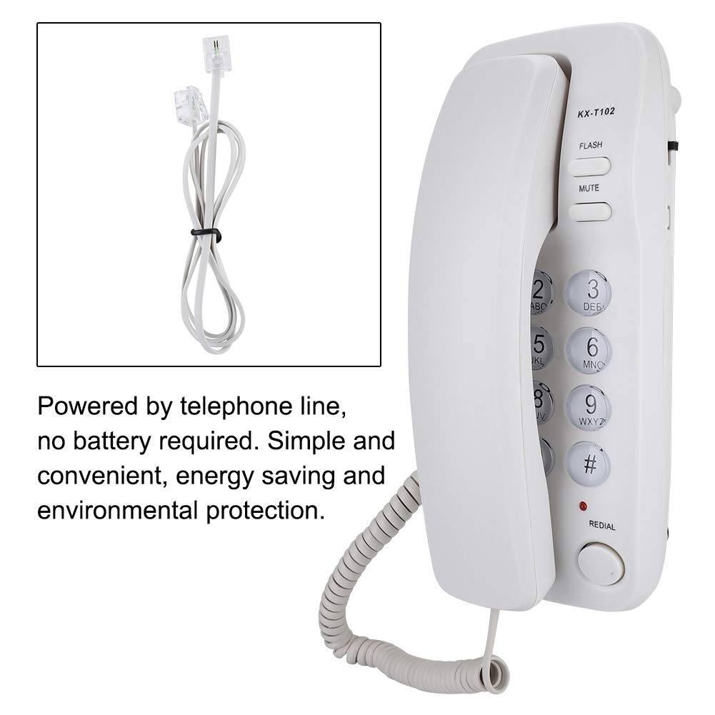 Oumij Teléfono Fijo con Cable Montaje en Pared Extensión de Teléfono de Línea Fija Sin Identificador de Llamadas Teléfono del Hogar Escritorio o Pared para la Familia del Hotel(Blanco)