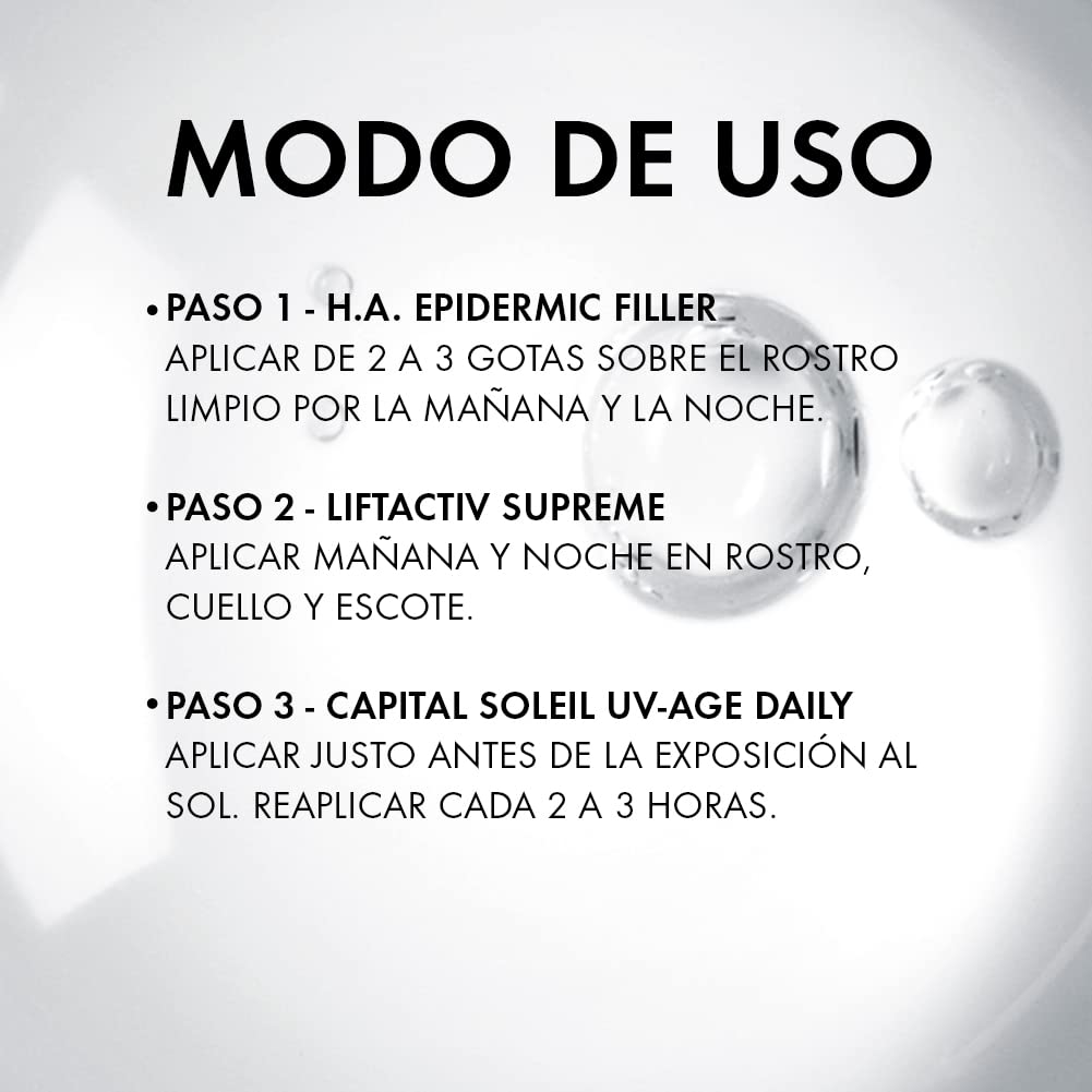 Kit Anti-Arrugas HA Filler: Serum Liftactiv HA Filler 30 ml+ Crema Liftactiv Supreme anti-arrugas efecto lifting 50 ml+ Protector Solar Fluido anti-arrguas Capital Soleil UV Age 50 ml
