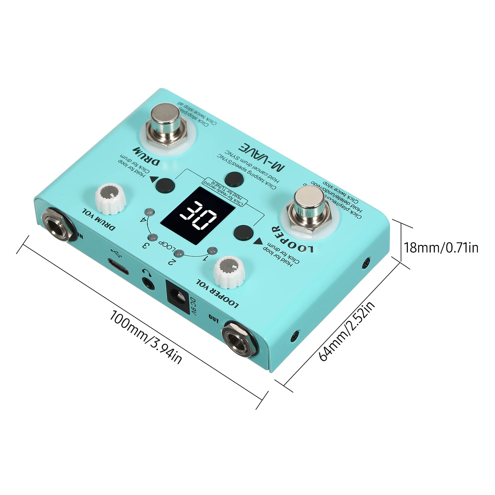 Irfora Lost Tempo Pedal de Efectos Drum & Looper Effector Mini 2-in-1 Looper & Drum Hine Doble Pedal Looper Pedal Looper Pedal de Guitarra 30 Tambores y 4 bucles Sintonizador de Alta