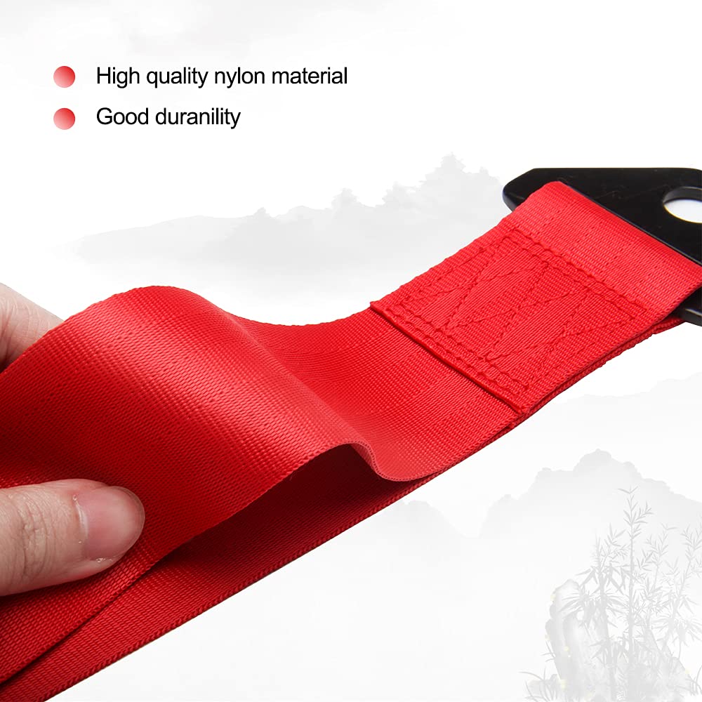 Correa de remolque JDM Sports Red Racing para modificación de coche, personalizada, con eslogan chino, cuerda de tracción, gancho HF, apto para parachoques delantero o trasero, cinturón decorativo