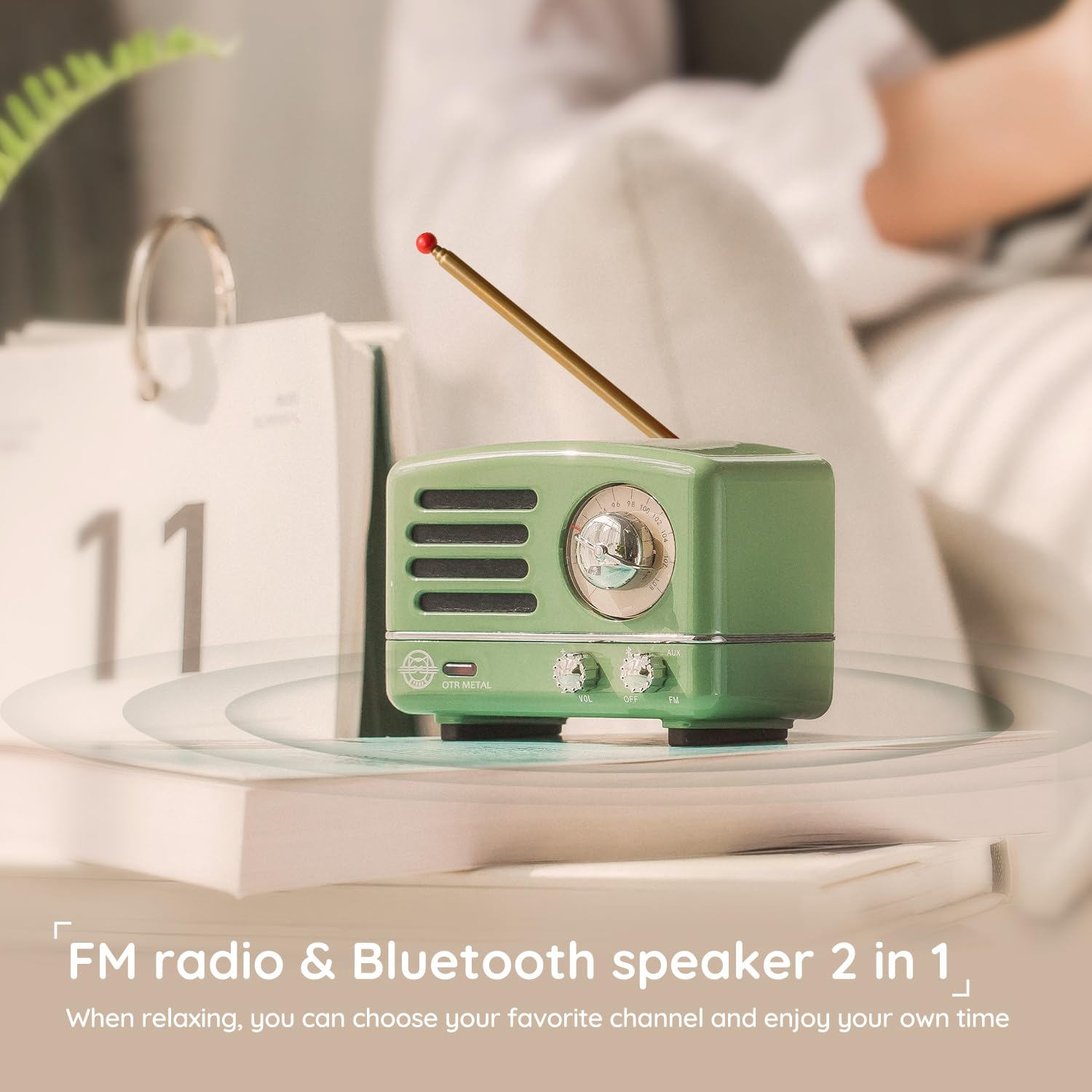 Muzen OTR Altavoz Bluetooth Portátil de Metal con Sintonizador de Perilla Retro Radio FM, con Estuche de Regalo, Altavoz Bluetooth Inalámbrico con Sonido Estéreo, para Viajes Exteriores Hogar