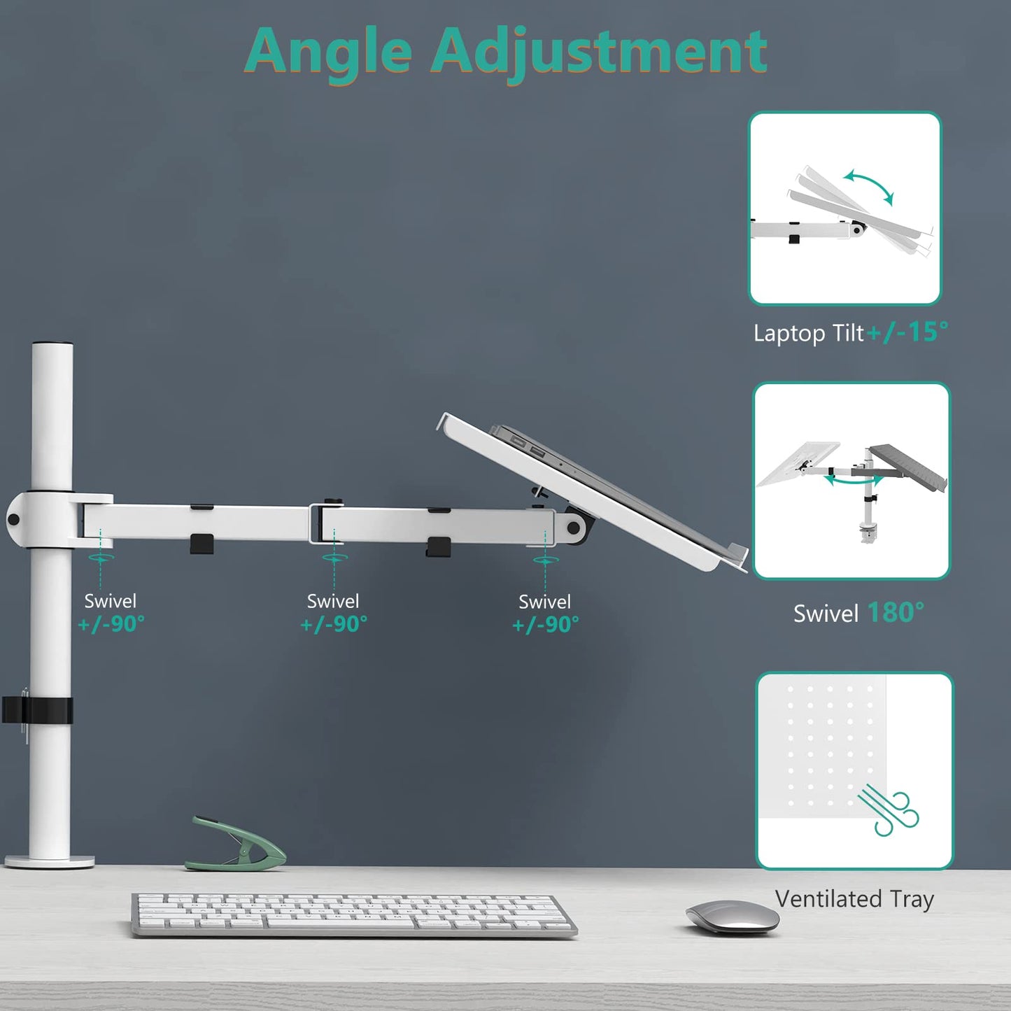 Brazo para Laptop WALI Blanco con Soporte Ajustable y Refrigeración para Escritorio de hasta 17 Pulgadas 10 kg