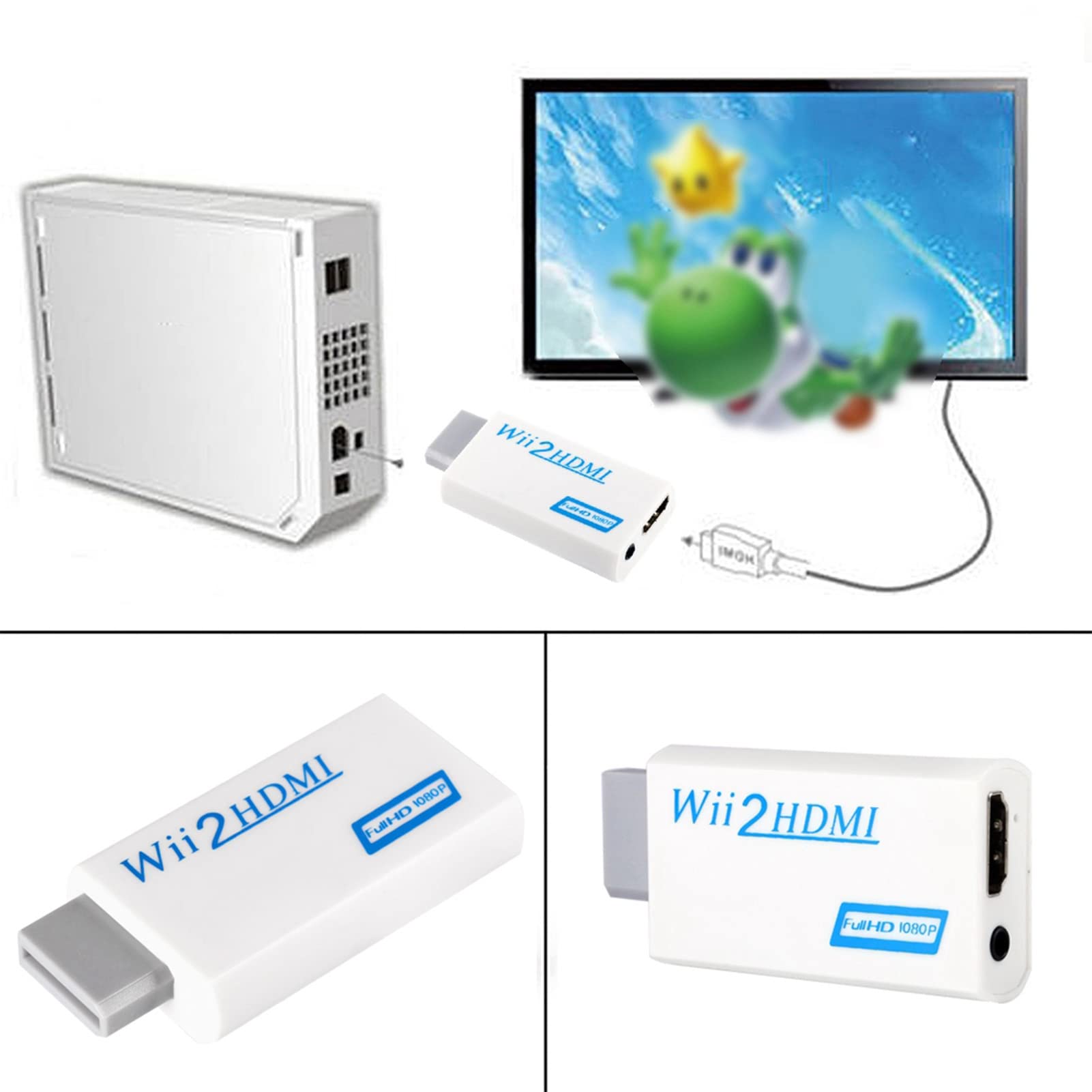 KIKYO Convertidor de Wii a HDMI, Conector de Entrada para Wii AV Multi out Plug x 1 Modo de Salida HDMI Compatible 720P a 60Hz 1080P a 60Hz 1.3 x 2.9 x 0.6in
