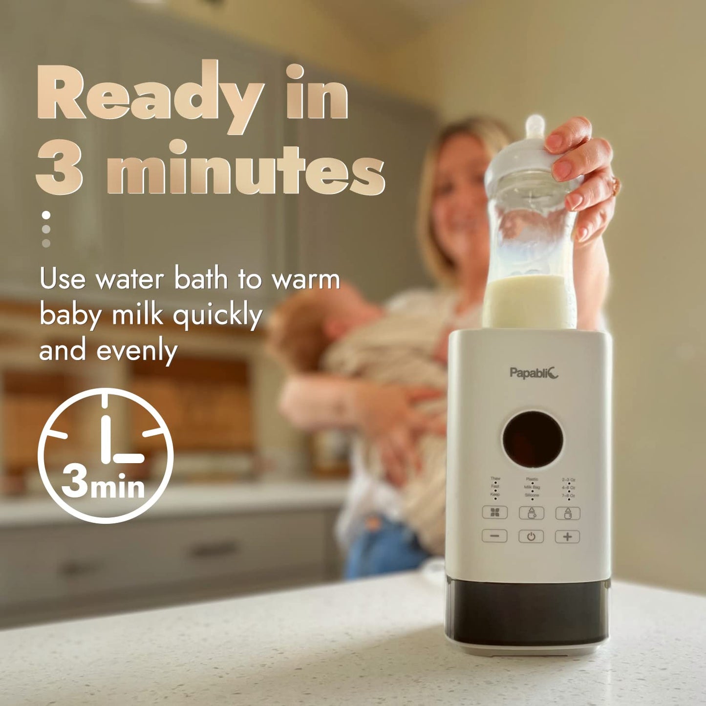 Calentador de Biberones Papablic Pro Blanco con Sistema de Prevención del Sobrecalentamiento y Temporizador Digital