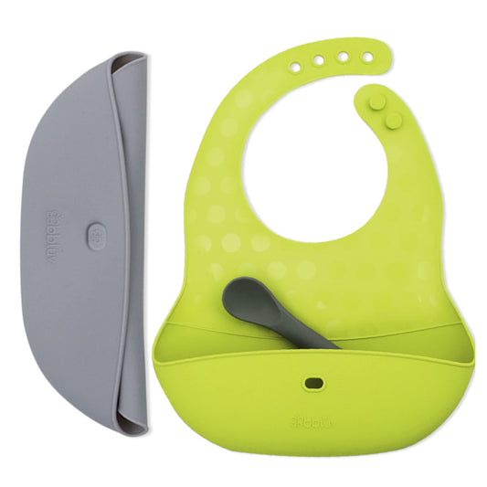 Juego de Baberos de Silicona Bblüv Lime con Cuchara para Bebé