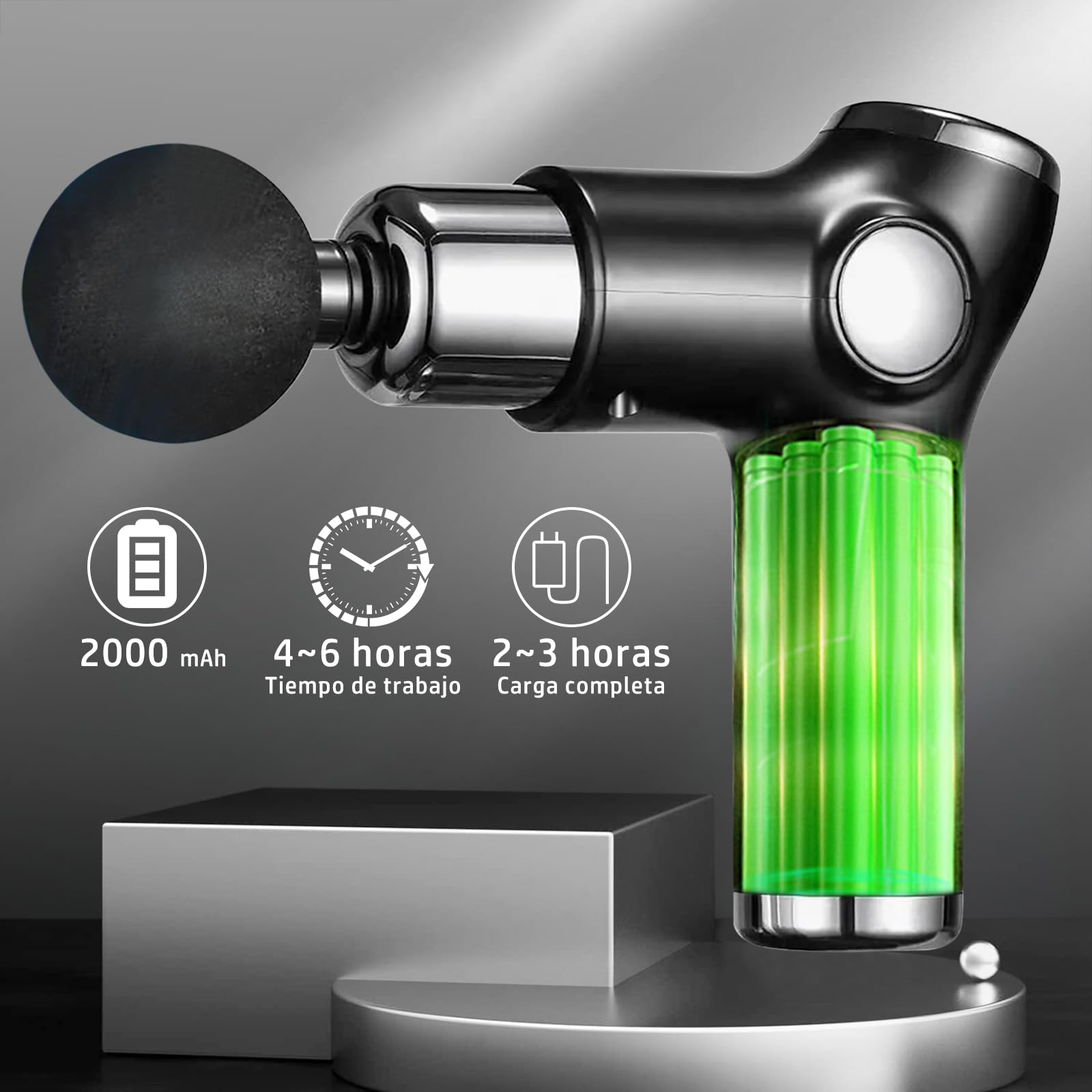 Pistola de Masaje,Masajeador Muscular de Tejido Profundo con 8 Cabezales,Máquina de Masaje Espalda Recargable,Mini Massage Gun Portátil con 32 Niveles Ajustables,Pantalla LCD,Súper Silencioso,Negro