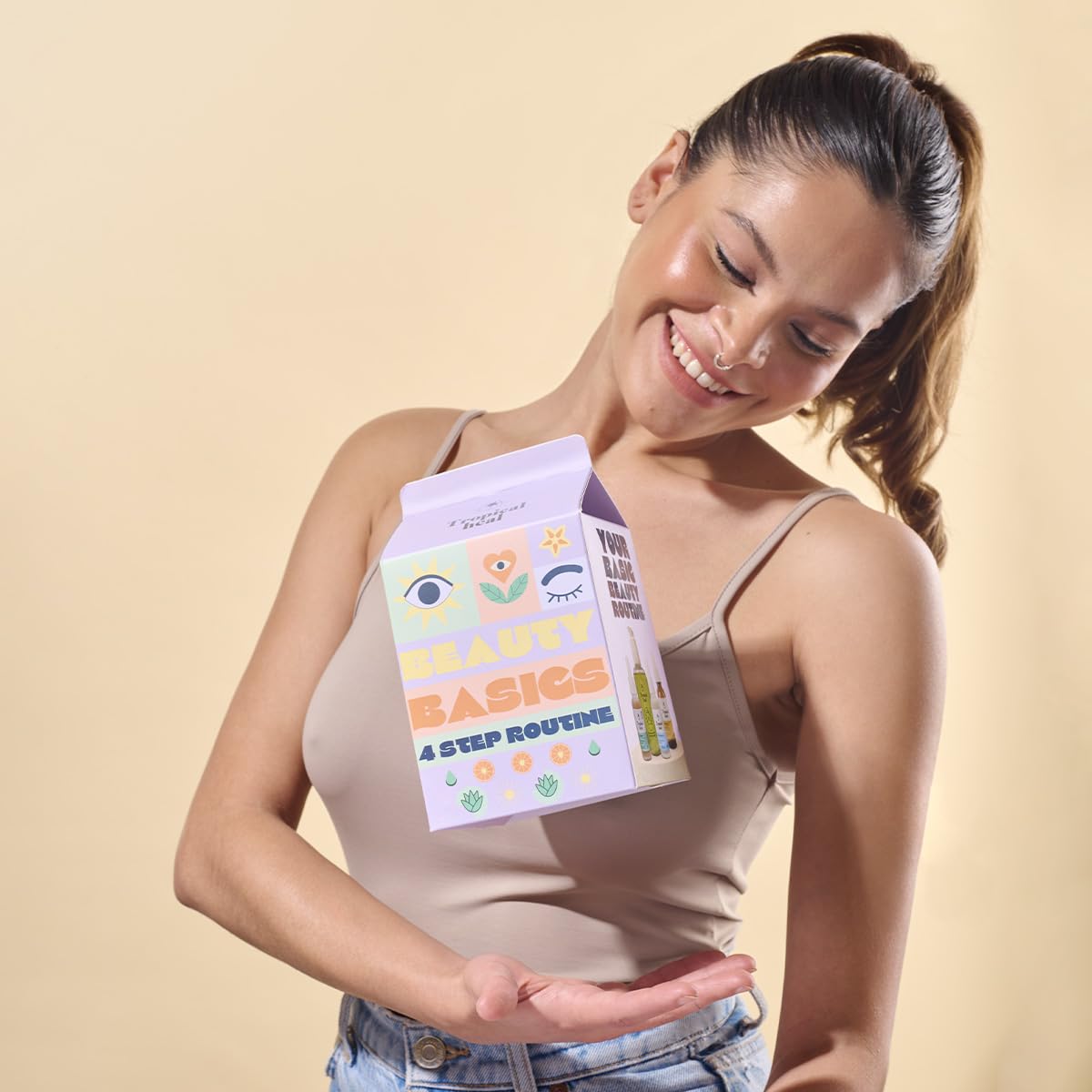 Tropical Heal - Kit Beauty Basics de Cuidado Facial en 4 Pasos - Serum Lash Booster, Ácido Hialurónico, Vitamina C y Limpiador Facial con Matcha
