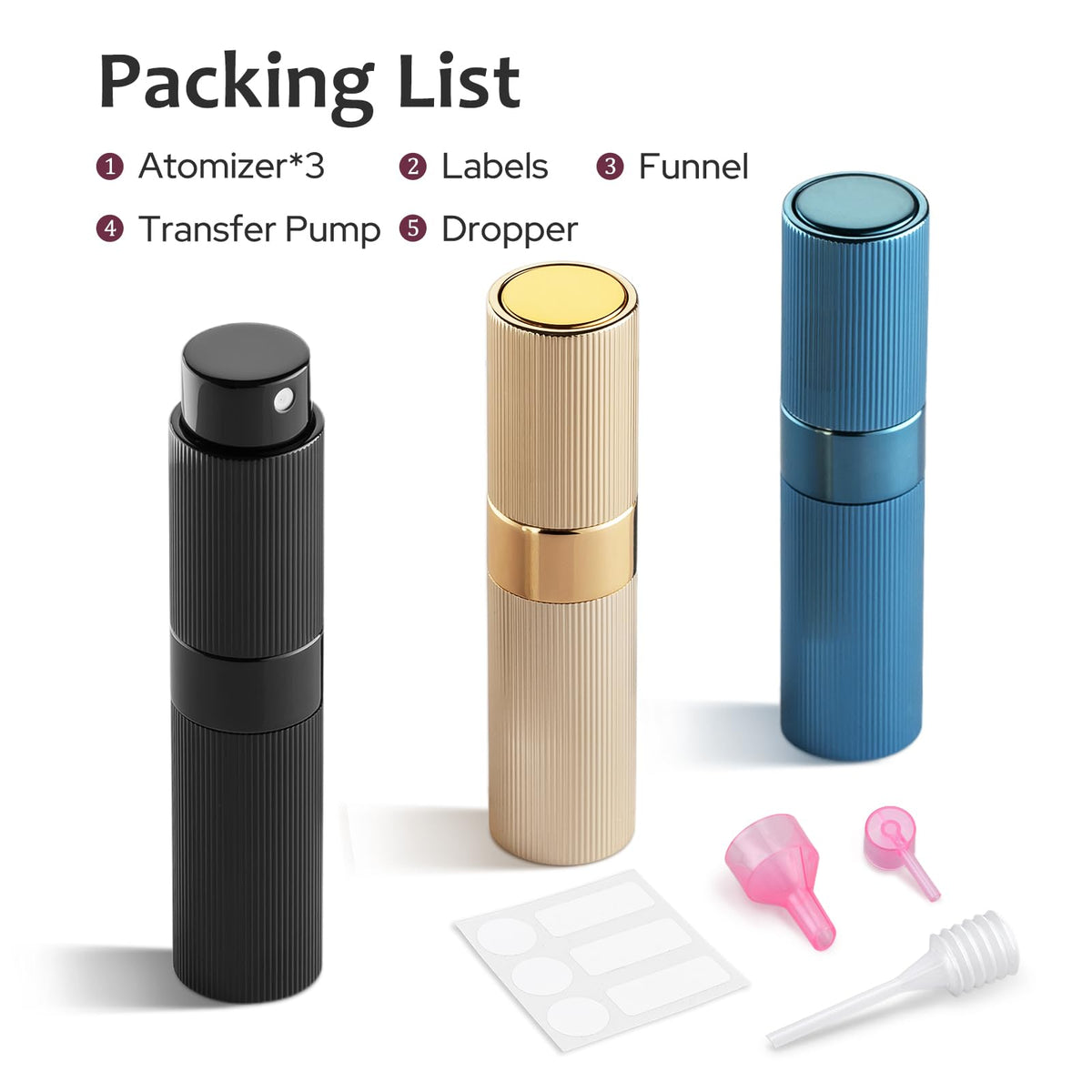 LISAPACK - Botella de perfume recargable para viaje, pulverizador recargable de colonia, 3 colores2