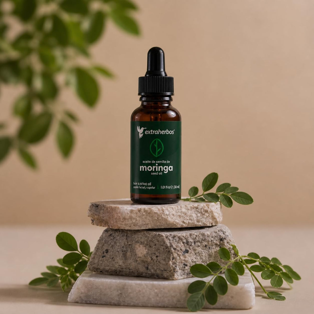 Extraherbos Aceite de Moringa Puro Orgánico, Prensado en Frío, Facial y Capilar, Antiedad, Rico en Vitamina E - Hidratación Profunda, Elasticidad y Reducción de Arrugas, 30ml