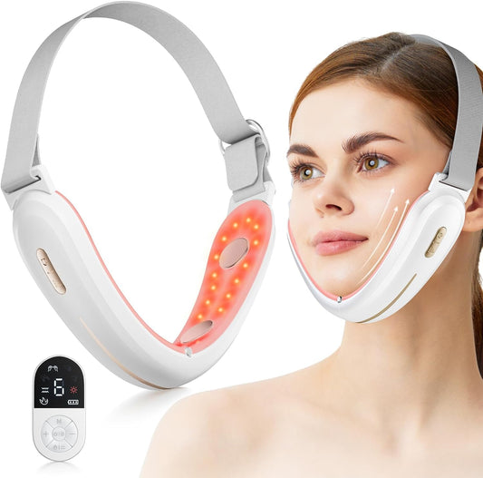 Masajeador Facial EMS ANLAN Rojo y Azul Reductor de Papada con Calor y Fototerapia 6 Modos Tipo C